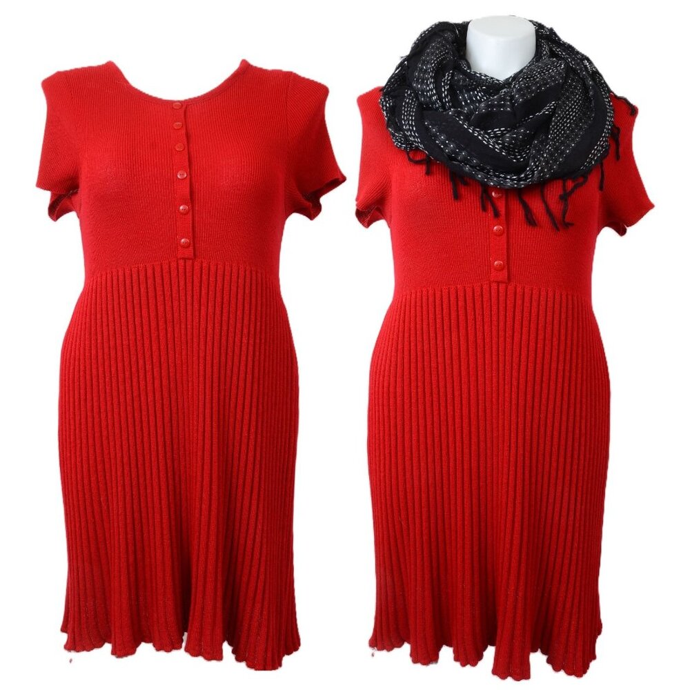 FREE SCARF! Lane Bryant PLUS 1X (14-16)‎ Ribbed Red Sweater Fit & Flare Dress